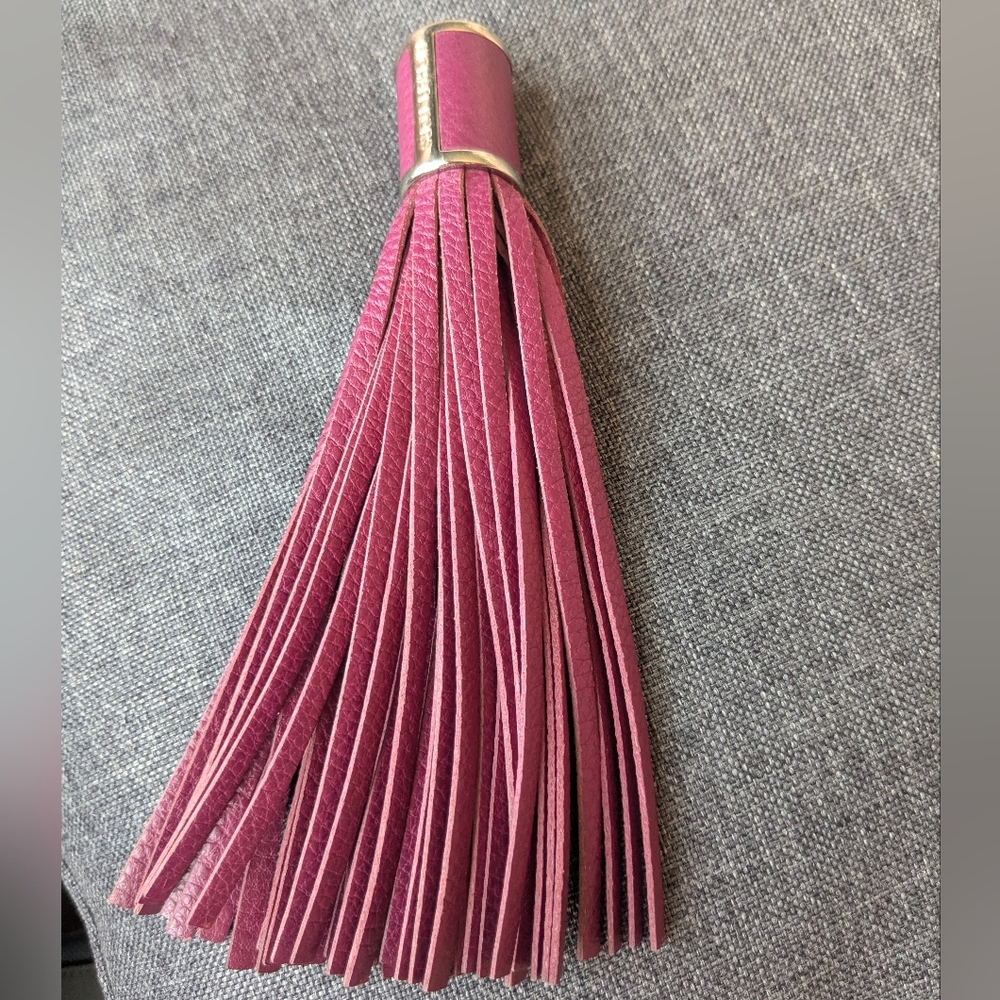 Michael Kors Burgundy Leather Tassel Bag Charm Keychain Gold Tone MK 7 In